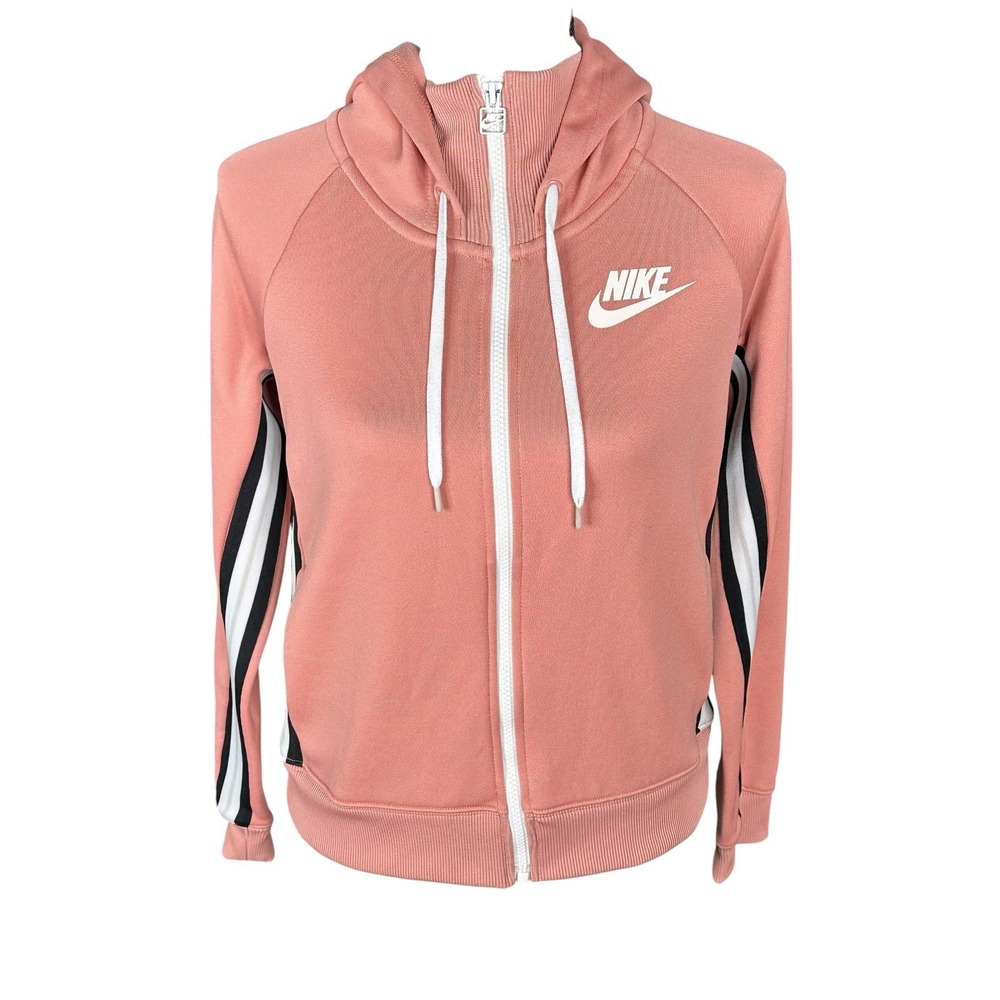 Nike Womens Pink with Racing Stripes Hooded Warm up Jacket Sz Small